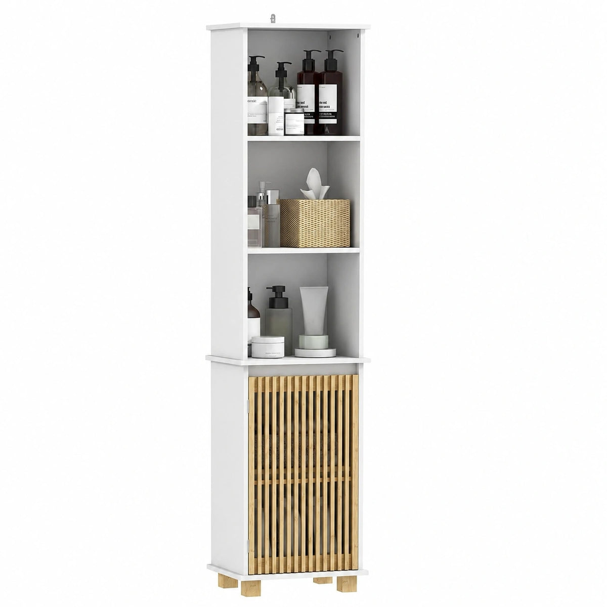 Ensemble de meubles de salle de bain, avec rangement, 35 x 26 x 173 cm, coloris blanc, pour la salle de bain