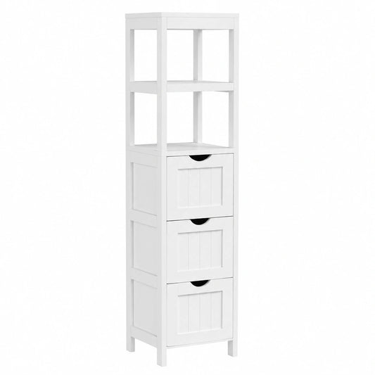 Commode, avec rangement, avec tiroirs, coloris blanc, 30 x 30 x 142 cm, pour la chambre ou le salon