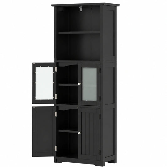 Armoire, réglable, avec rangement, avec étagères, en verre trempé, coloris noir, 60 x 30 x 163 cm, pour la chambre