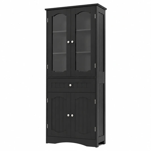 Armoire, réglable, avec rangement, avec étagères, en verre, coloris noir, 60 x 30 x 160 cm, pour la chambre