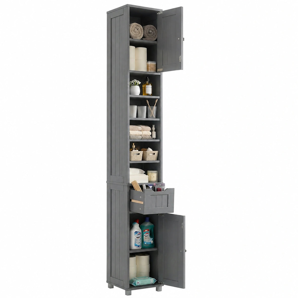 Armoire, réglable, avec rangement, avec tiroirs, coloris gris, 20 x 20 x 180 cm, pour la chambre