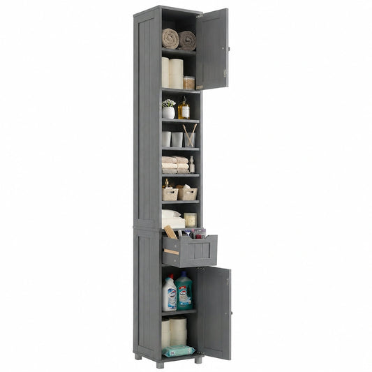 Armoire, réglable, avec rangement, avec tiroirs, coloris gris, 20 x 20 x 180 cm, pour la chambre