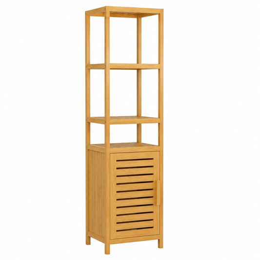 Armoire, en bambou, avec rangement, avec étagères, avec portes, 34 x 33 x 170 cm, pour la chambre