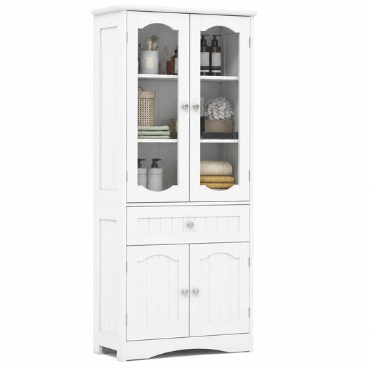 Armoire, réglable, avec rangement, avec tiroirs, en verre, coloris blanc et transparent, pour la chambre